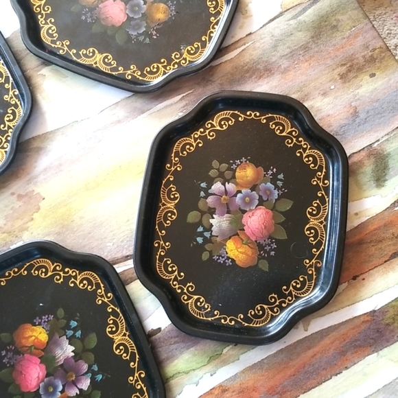 Restaurant TIPS Vtg Shabby England  Floral Decor BLACK Hang Candy Metal 6 Trays - Picture 11 of 16